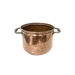 Vintage Copper Hammered Stock Pot Dovetail Rolled Edge